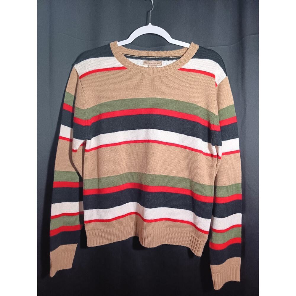 Mountain Lake Striped Ribbed Sweater Large Long Sleeve Knit Holiday Colors Festi - Picture 2 of 4